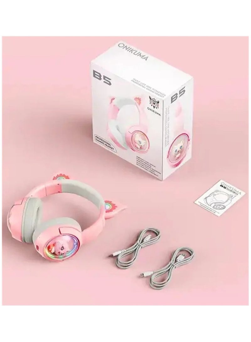 ONIKUMA B5 Wireless Gaimng Headset with Cat Ears Surround Sound Headphone Over-Ear For PC Laptop Games And Music Gamer Headphone