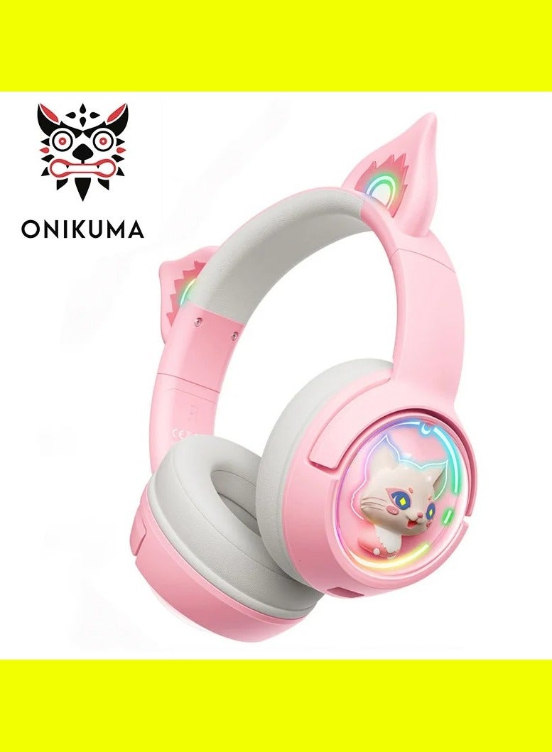 ONIKUMA B5 Wireless Gaimng Headset with Cat Ears Surround Sound Headphone Over-Ear For PC Laptop Games And Music Gamer Headphone