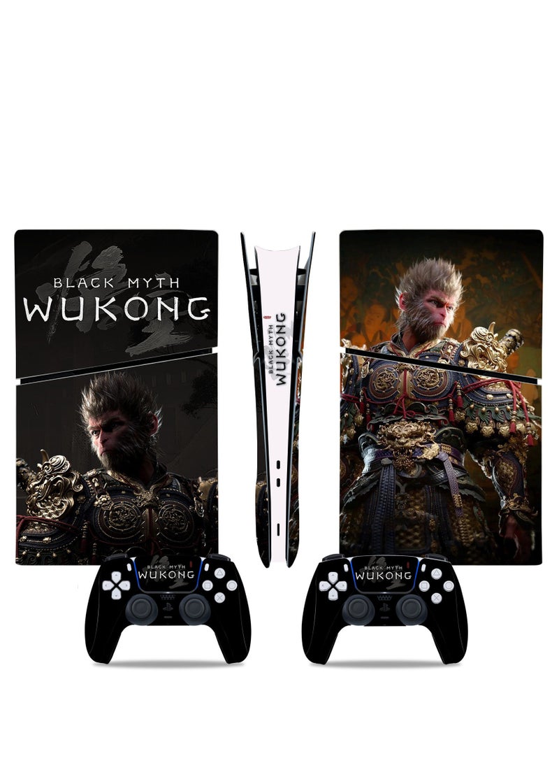 PS5 Slim digital console sticker, Sony PS5 Slim console controller skin set, skin wrap decal sticker PS5 Slim digital console, PVC air guide sticker (Wukong style, Multi-Color)