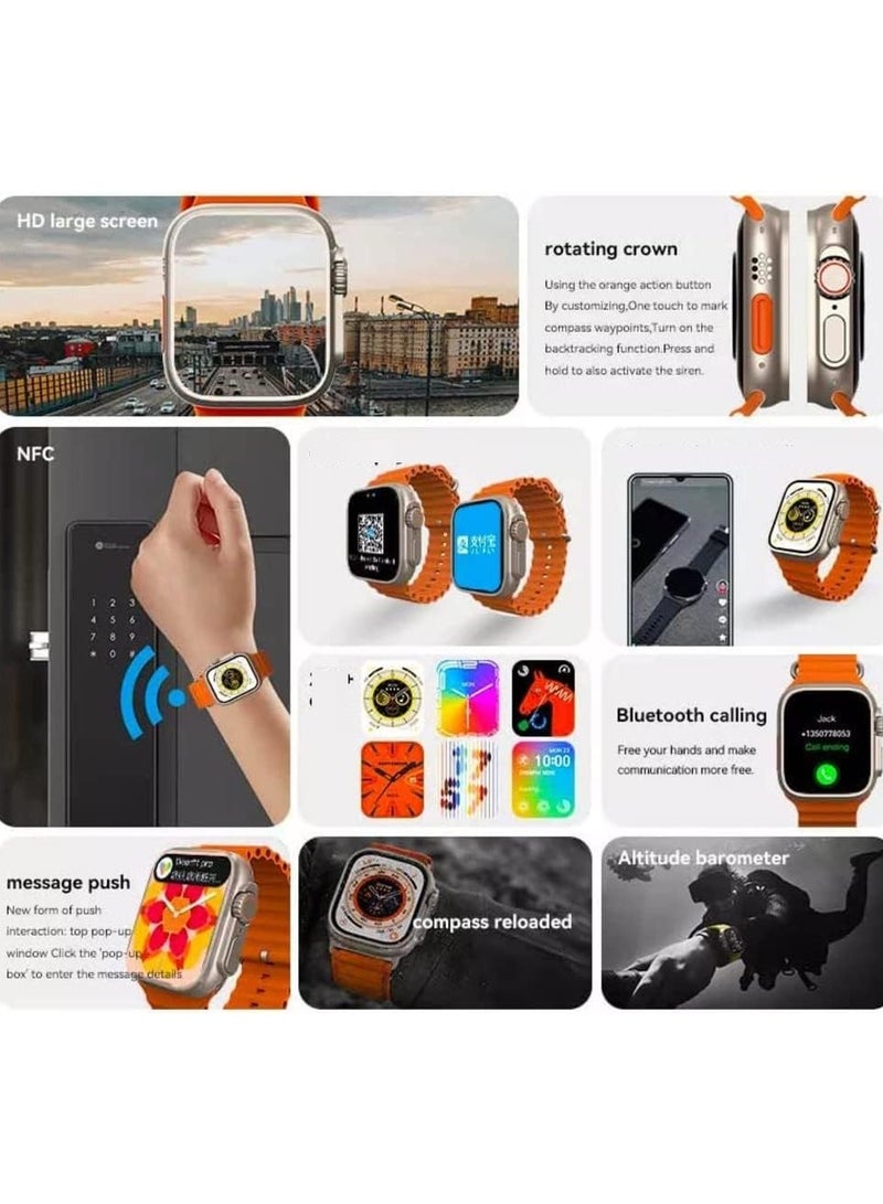 FEND F8 Ultra Smart Watch 49mm Full Screen Display With 2 Pair Straps and Wireless Charger For Mens and Boys