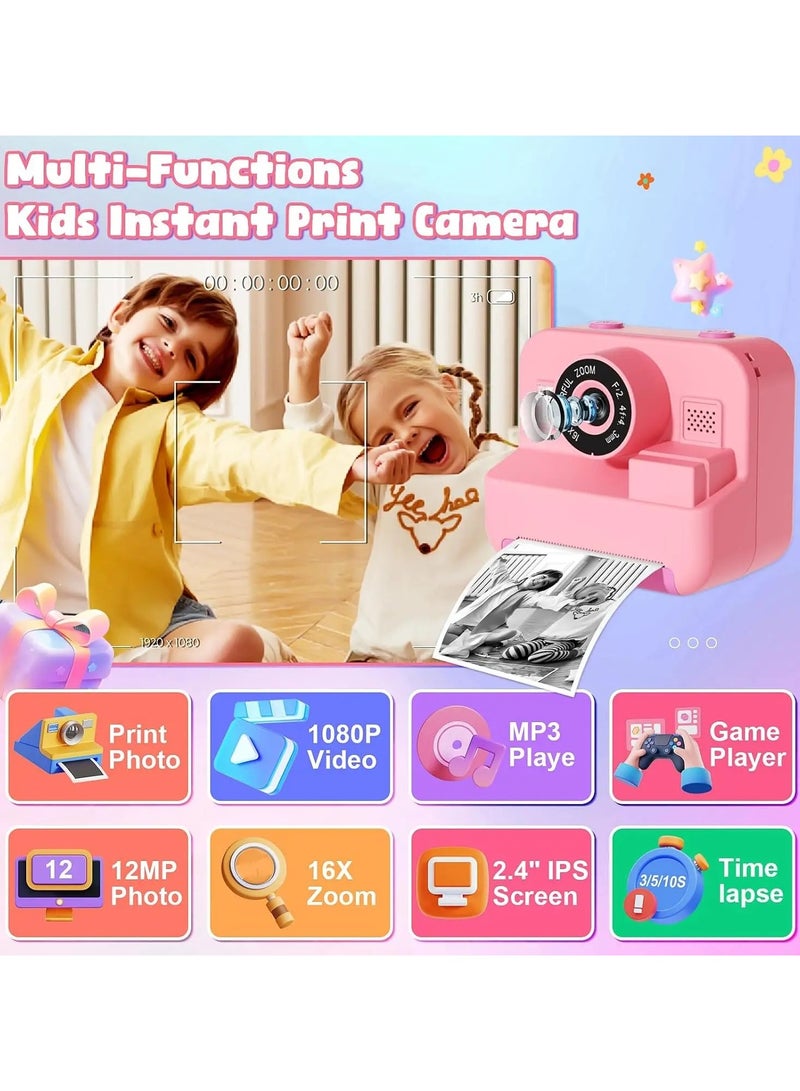 Instant Print Camera with 32GB Card, Thermal Photo Printing, Digital Kids Camera for Video, Photography, and Educational Toy