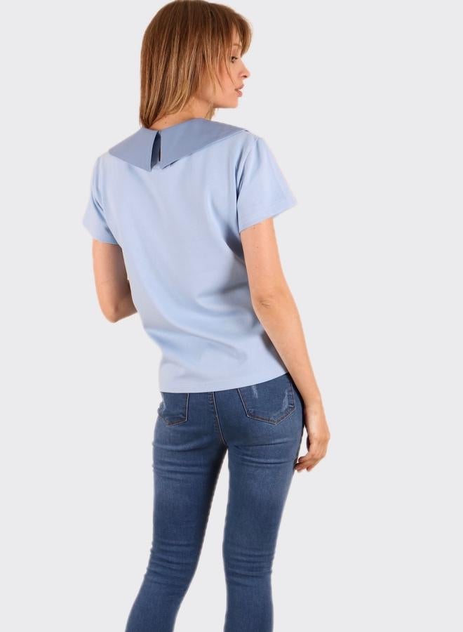 Celia Blue T-shirt with Blue Collar