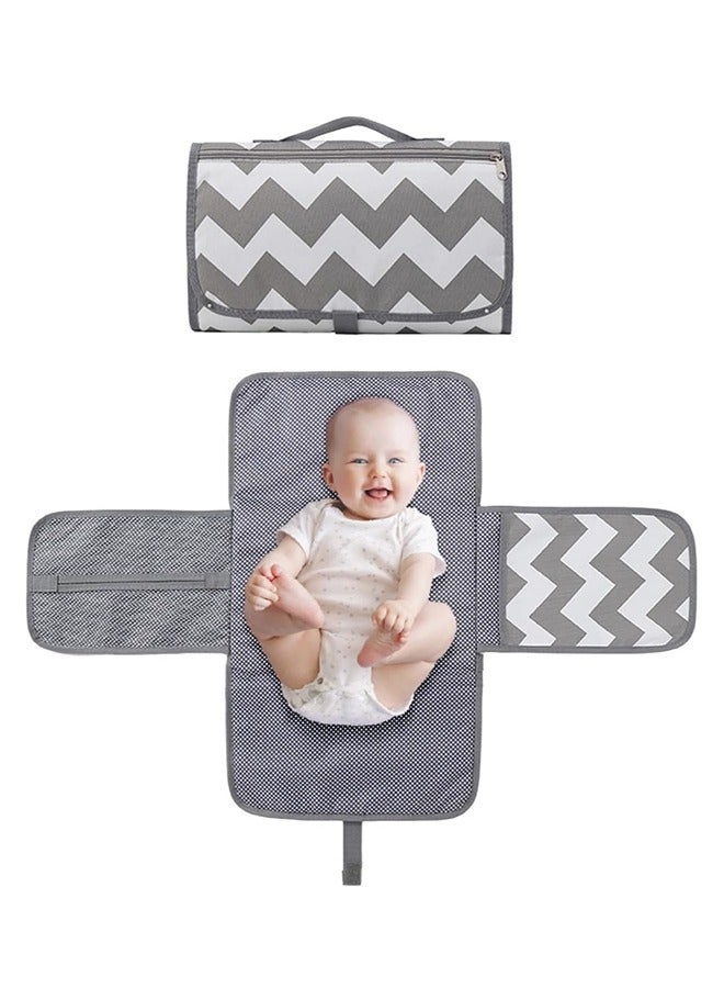 Waterproof Compact Diaper Changing Mat With Built-In Support, 3 Pockets