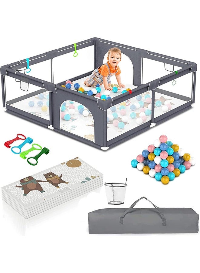 Large Baby Playard With 50Pcs Balls, Playmats, Grey, 180 CM X 200CM