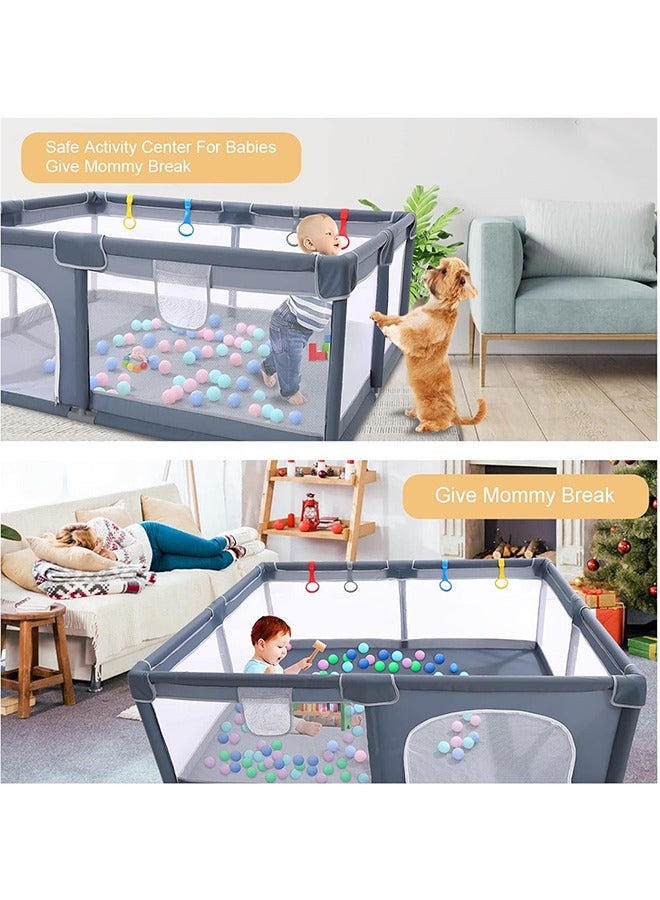 Large Baby Playard With 50 Pcs Balls, Playmats, Grey, 160 CM X 200 CM