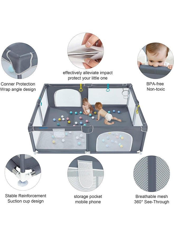 Large Baby Playard With 50 Pcs Balls, Playmats, Grey, 160 CM X 200 CM