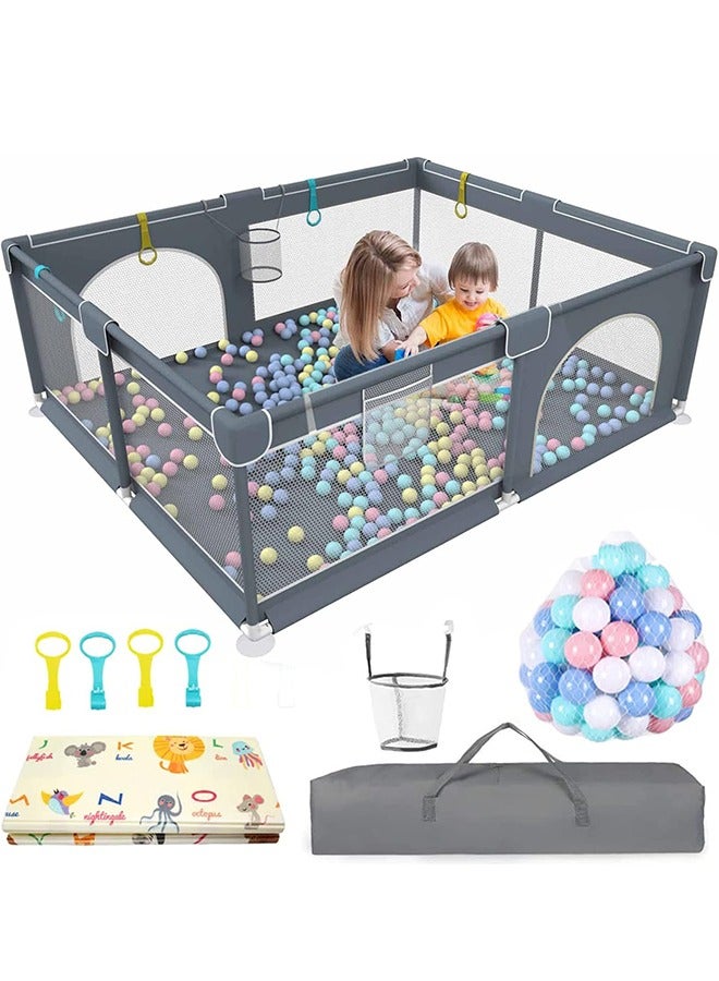 Large Baby Playard With 50 Pcs Balls, Playmats, Grey, 160 CM X 200 CM