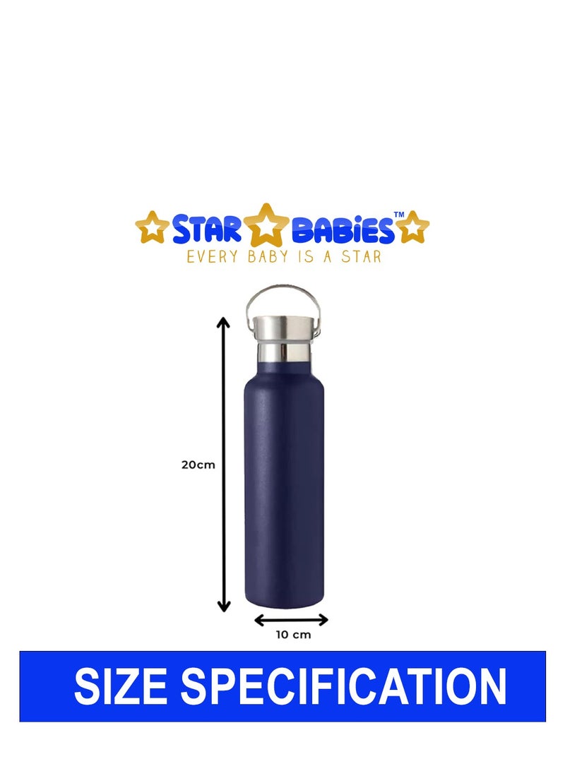 Star Babies Double Walled Stainless Steel Vacuum Insulated Sports Water Bottle with Portable Stainless Lid 600ml - Navy Blue