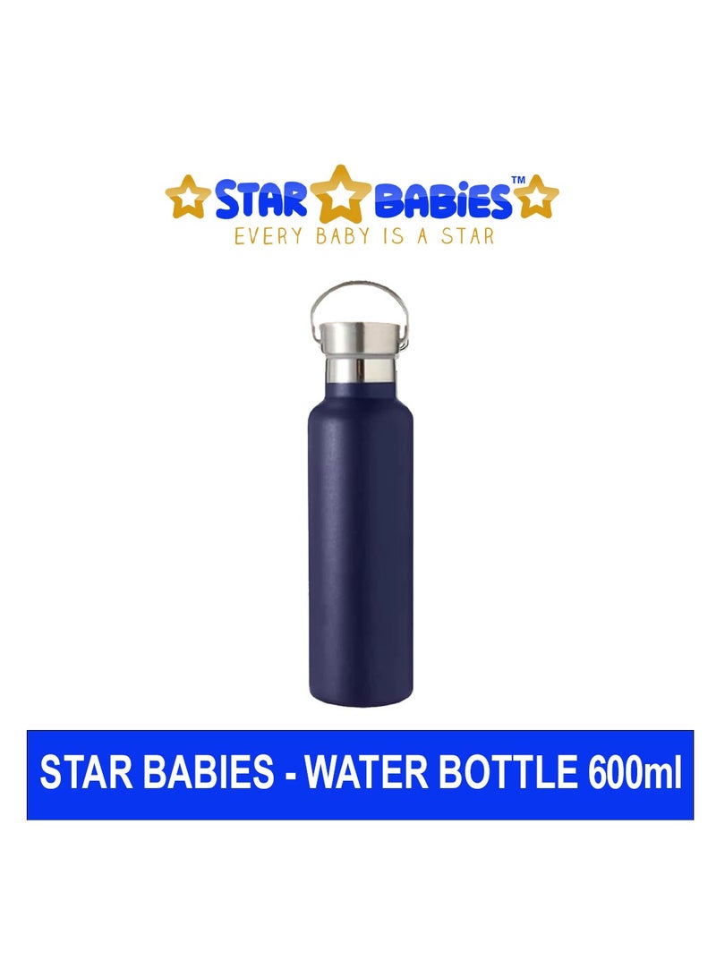 Star Babies Double Walled Stainless Steel Vacuum Insulated Sports Water Bottle with Portable Stainless Lid 600ml - Navy Blue