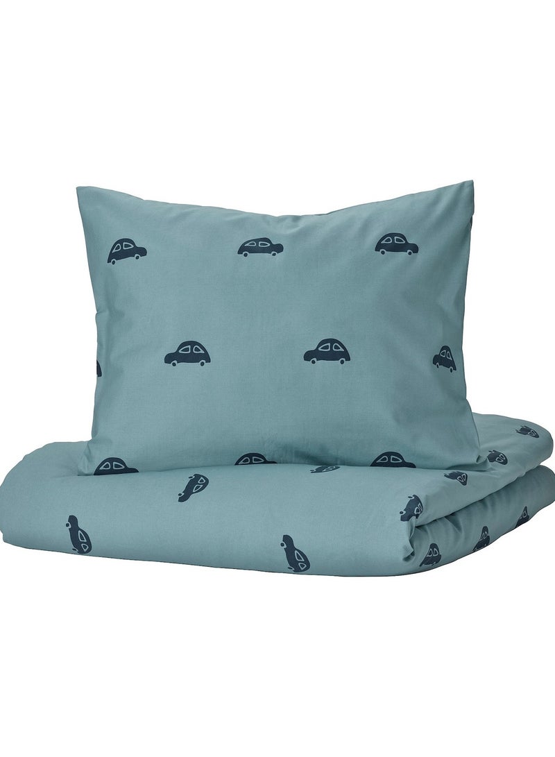 Duvet Cover And Pillowcase Car Pattern Blue 150X200/50X80 Cm