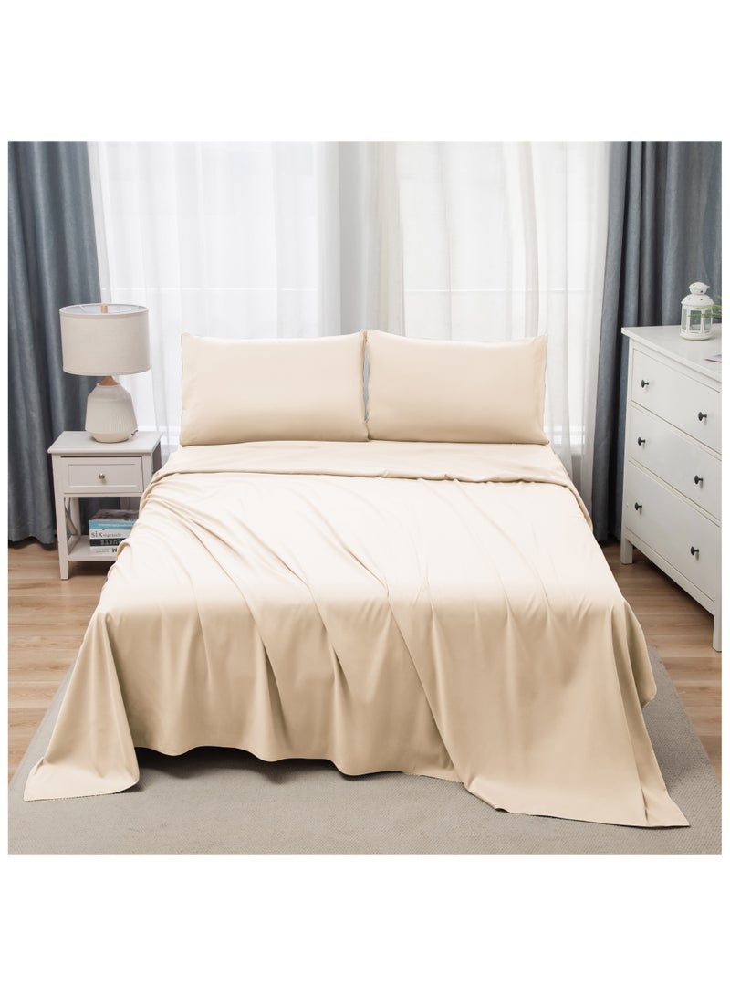 Panax Bedding Queen Bed Sheets Set - 4 Piece Bedding - Brushed Microfiber - Shrinkage and Fade Resistant - Easy Care (Beige, Queen)