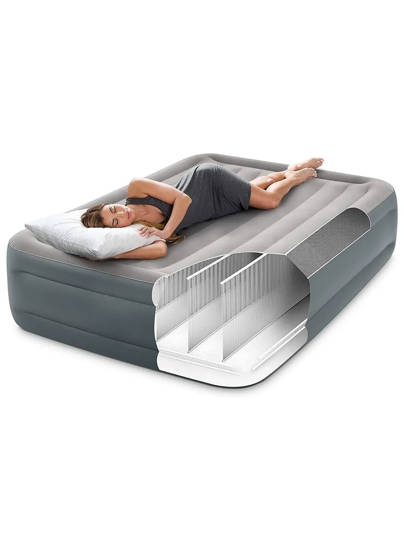 INTEX 64125ED Dura-Beam Plus Essential Rest Air Mattress: Fiber-Tech – Queen Size – Built-in Electric Pump – 18in Bed Height