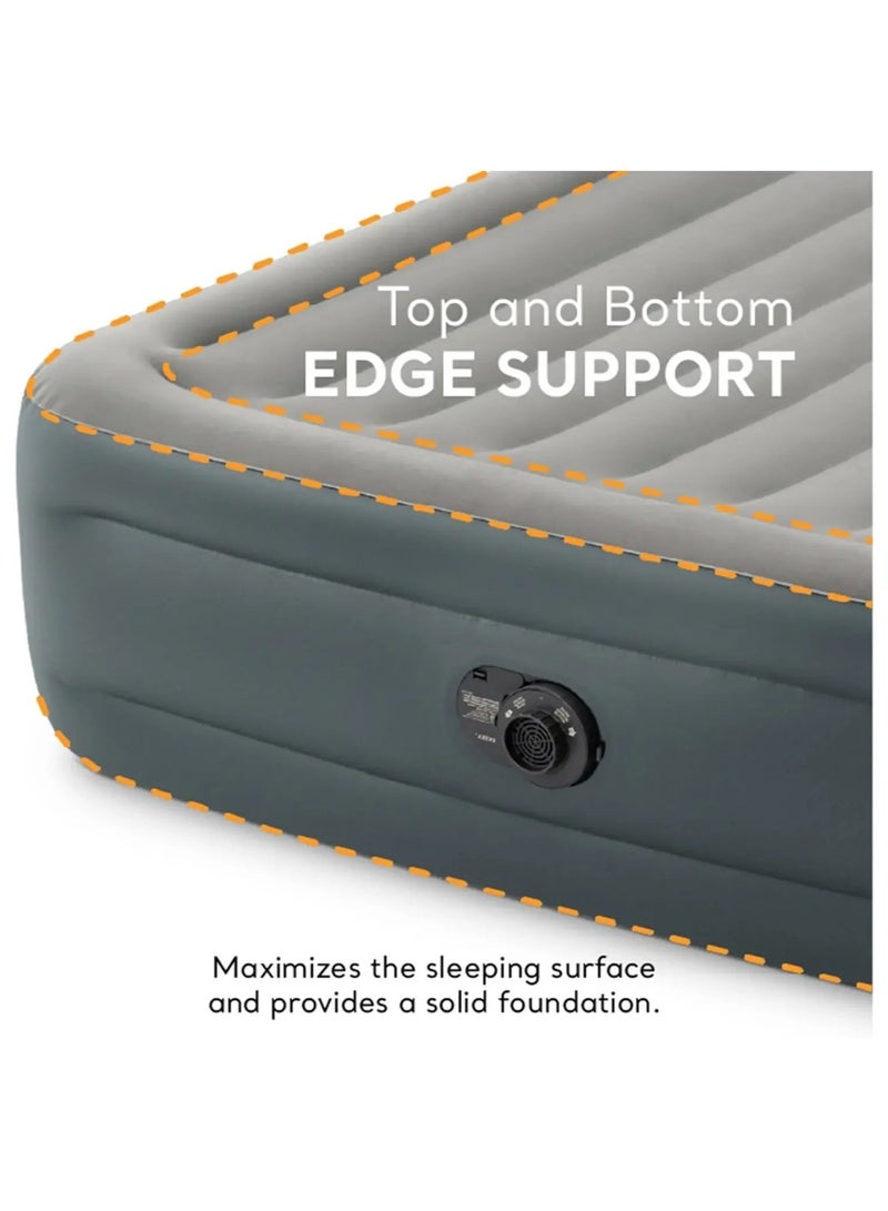 INTEX 64125ED Dura-Beam Plus Essential Rest Air Mattress: Fiber-Tech – Queen Size – Built-in Electric Pump – 18in Bed Height