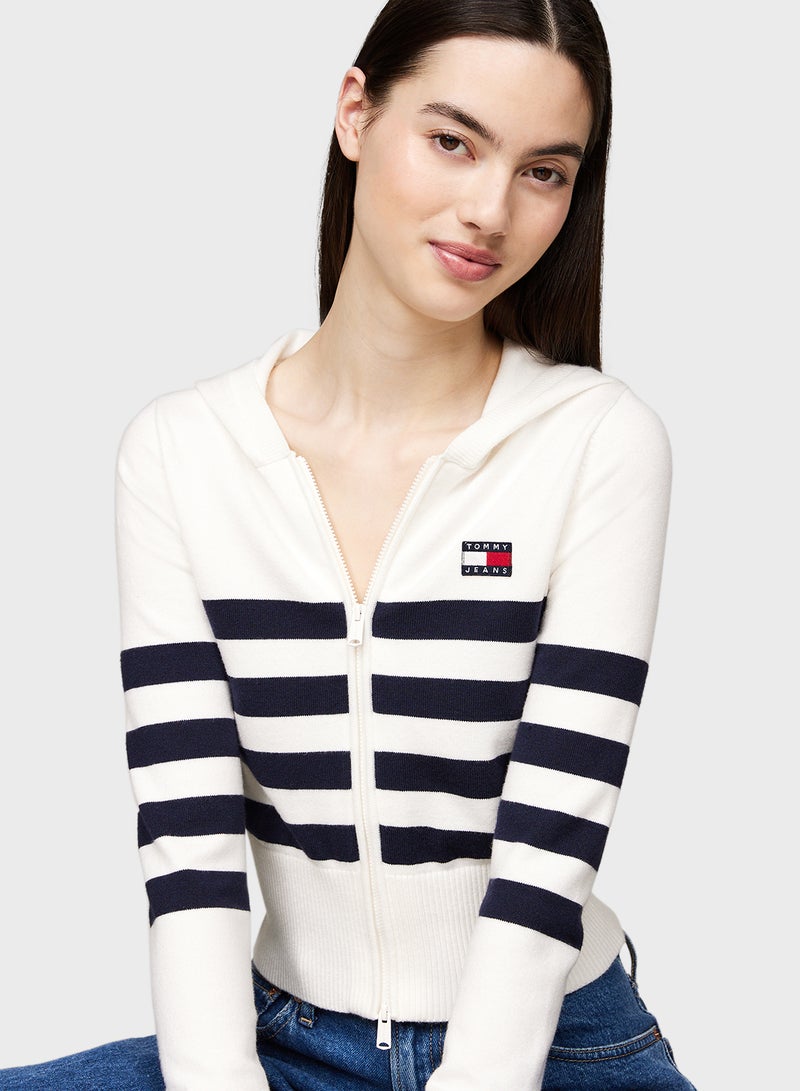 TJW STRIPE ZIP THRU BADGE HOOD