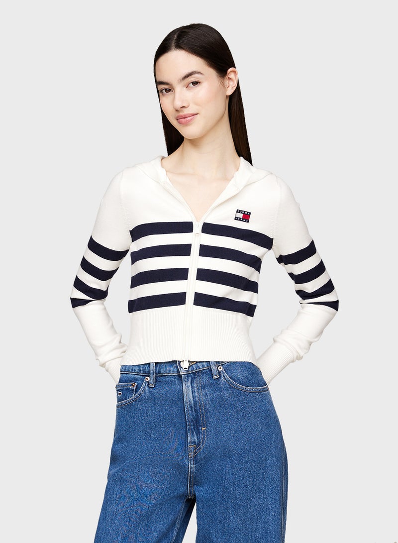 TJW STRIPE ZIP THRU BADGE HOOD