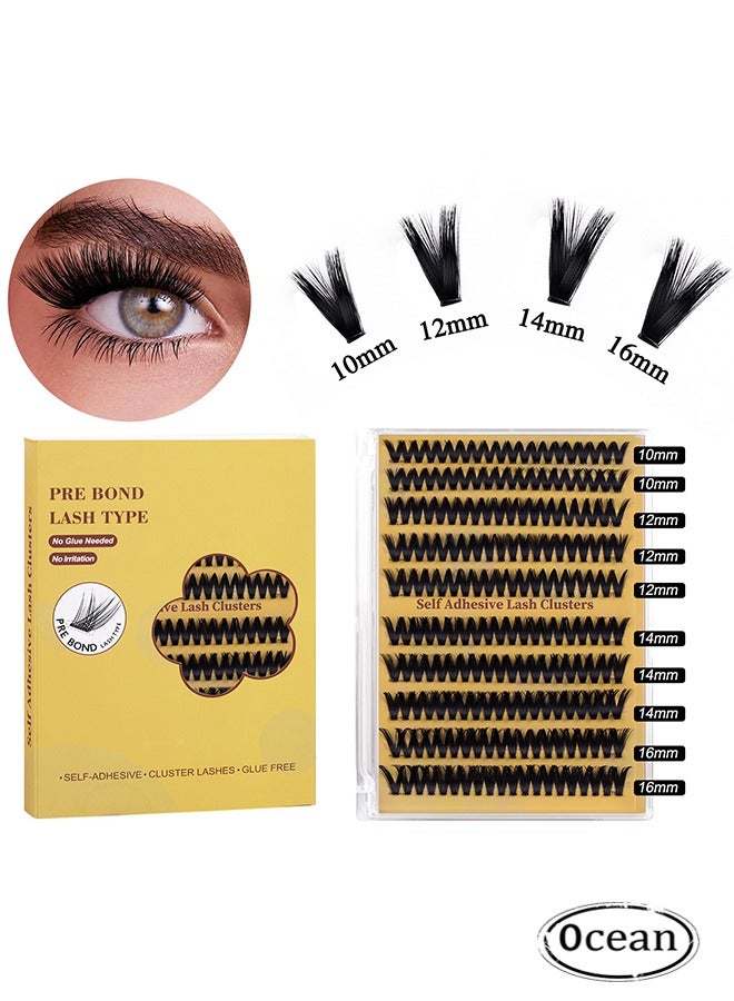 Self Adhesive False Eyelashes, 10 Rows Press On Lashes Pre Glued Eyelash Clusters Self Stick Cluster Lashes, No Glue Needed Fake Lash Clusters, DIY Lash Extension Kit for Beginners (10 Rows of 200 Pcs)