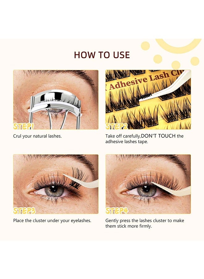 Self Adhesive False Eyelashes, 10 Rows Press On Lashes Pre Glued Eyelash Clusters Self Stick Cluster Lashes, No Glue Needed Fake Lash Clusters, DIY Lash Extension Kit for Beginners (10 Rows of 200 Pcs)