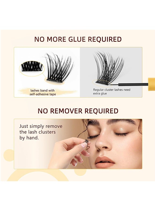 Self Adhesive False Eyelashes, 10 Rows Press On Lashes Pre Glued Eyelash Clusters Self Stick Cluster Lashes, No Glue Needed Fake Lash Clusters, DIY Lash Extension Kit for Beginners (10 Rows of 200 Pcs)