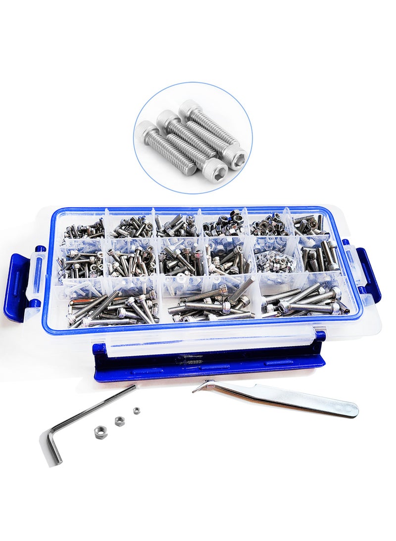 Vixel 624 Pieces DIN 912 Hex Head Socket Cap Screws Set, M3 to M5 Sizes, Stainless Steel, Includes Hexagonal Wrenches and Tweezer