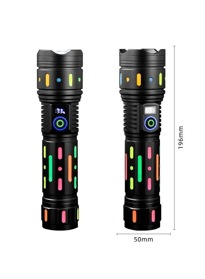 owerful Bright Spotlight LED Flashlight With Fluorescent Absorbing Film Luminous Colorful Tactical Torch Power Display