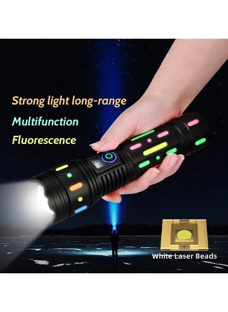 owerful Bright Spotlight LED Flashlight With Fluorescent Absorbing Film Luminous Colorful Tactical Torch Power Display