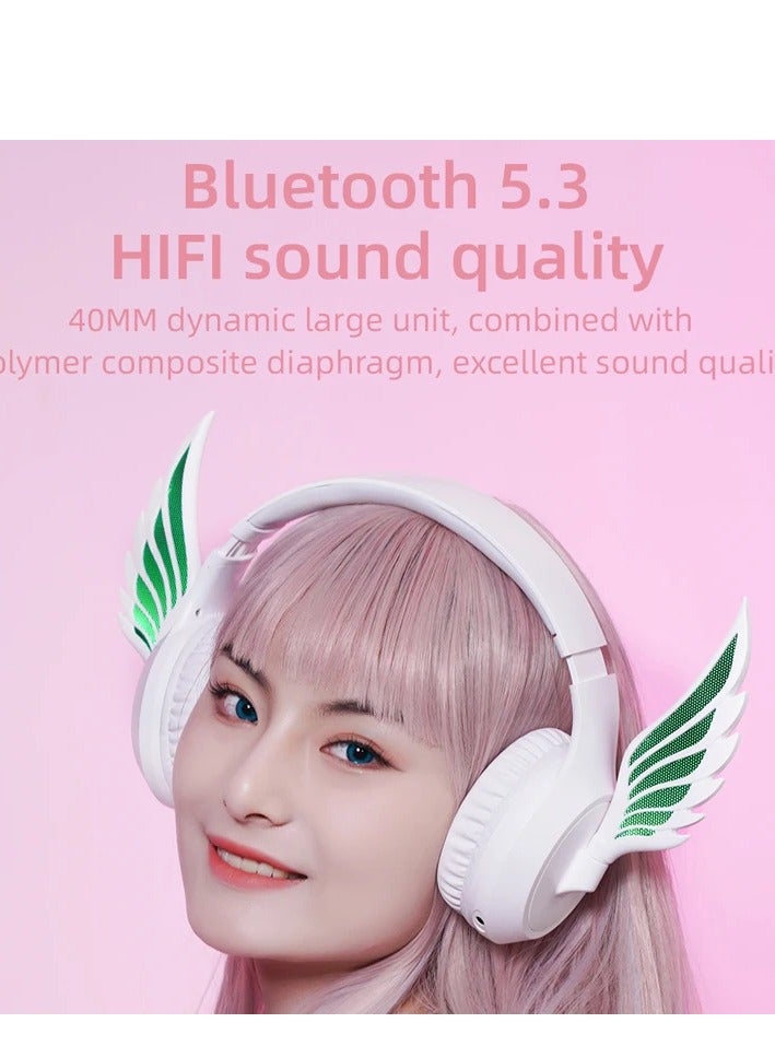 ZW-054 Wireless Headphones, Bluetooth V5.3 Gaming Headset, On-Ear Earphones with Rotating Wings and Amazing LED Light, E-Game Delay and Ultra-Low Power Consumption for Phones/PC/Laptop