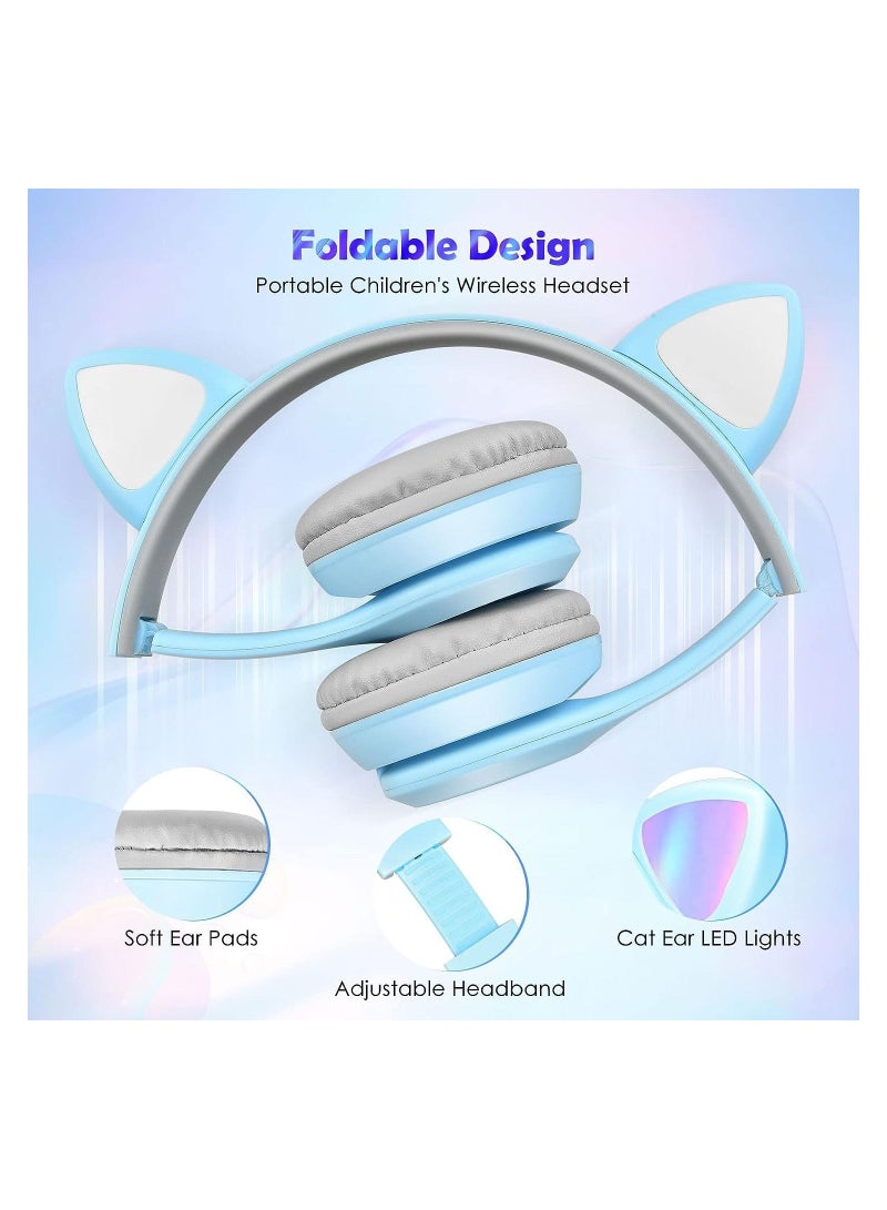 P47M Cat Ears Wireless Bluetooth Headset With Foldable Glowing Stereo Noise Canceling Headphones