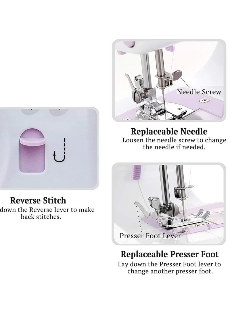 Mini Sewing Machine, Portable Electric Sewing Machine with 12 Stitches and Removable Presser Foot, Household Multi-Function Mending Machine with Foot Pedal for Beginner. (white)