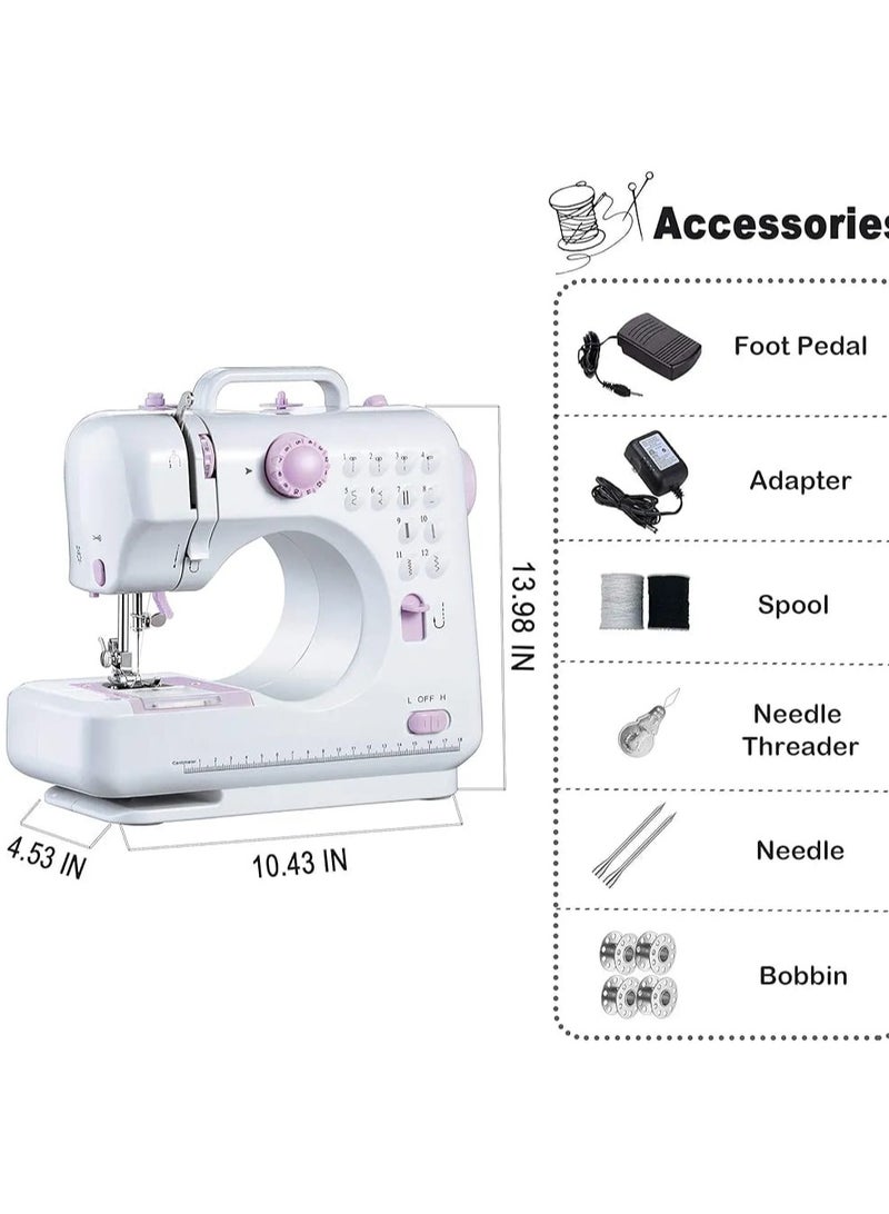 Mini Sewing Machine, Portable Electric Sewing Machine with 12 Stitches and Removable Presser Foot, Household Multi-Function Mending Machine with Foot Pedal for Beginner. (white)