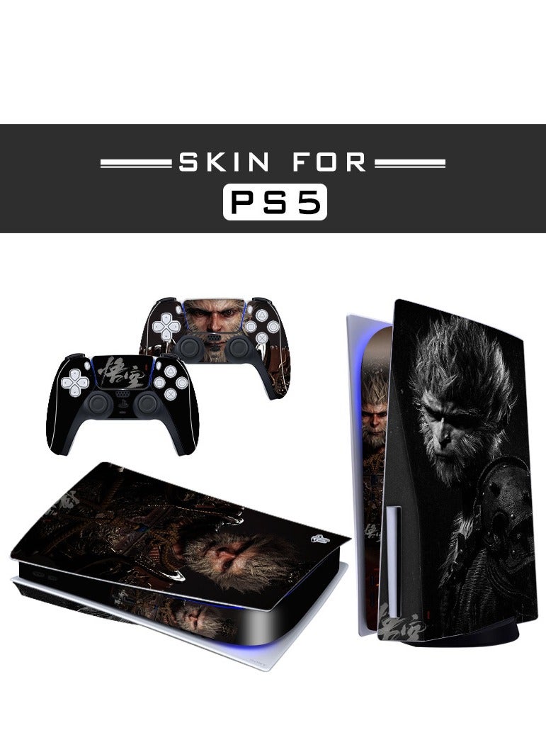 Decal Skin for PS5 Digital, Whole Body Vinyl Sticker Cover for Playstation 5 Console and Controller - Waterproof, No Bubble, Including 2 Controller Skins and Console Skin (Black Sun Wu Kong Style, Multicolor）