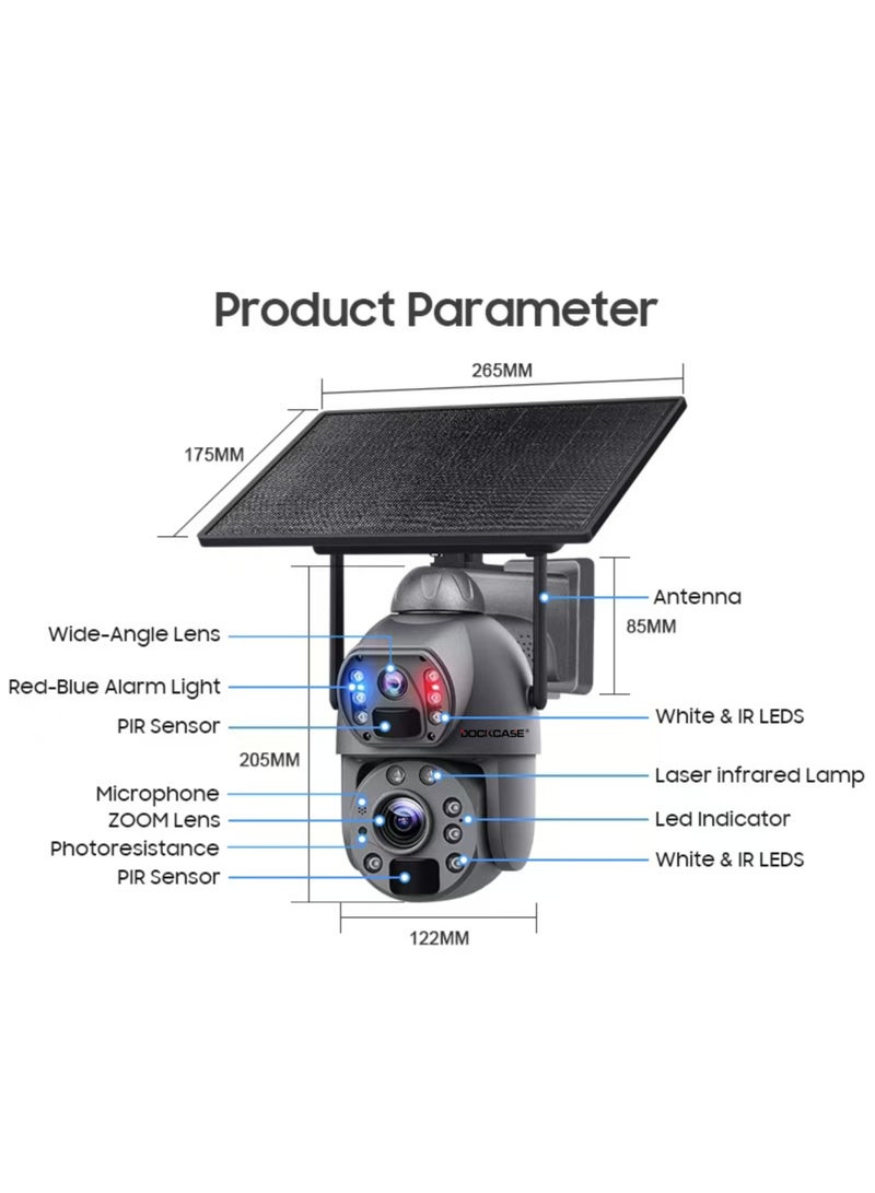 Dual-Lens 4G Sim Card Solar Powered Outdoor zoom linkage ptz Security Camera