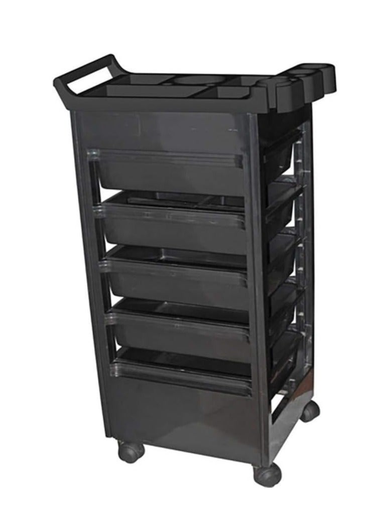 Globalstar Professional Salon Trolley with 5 Sliding Bins & Multifunctional Top Tray | Rolling Beauty Cart