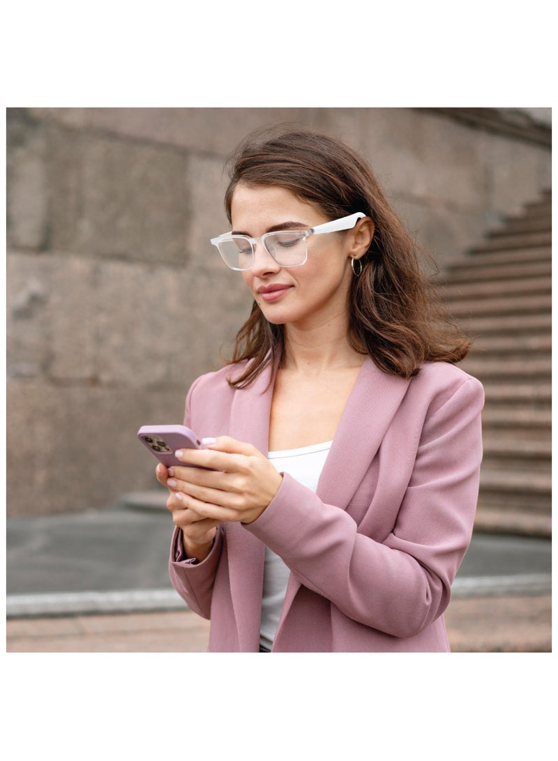 Munich Smart Glass V5.3 Bluetooth / Anti Blue Light / Call / Microphone / Play & Pause / Previous & Next / Voice Assistant / Open Style Audio Experience / Function Button / Camera Click / Fit Face - White