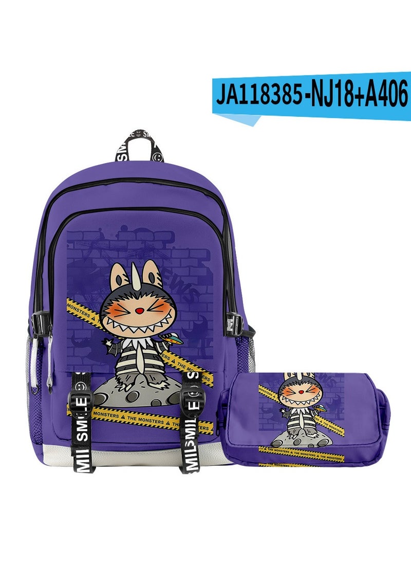 Cartoon Printed School Bag Backpack Double-Layer Pencil Bag Two-Piece Set 44*30*18cm