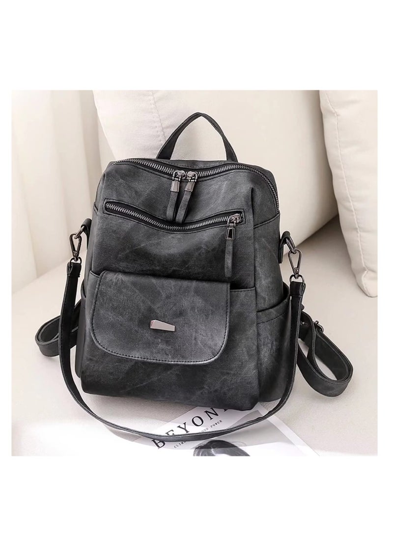 Stylish PU Leather Backpack Purse for Women Ideal for Travel and Daily Use Black Design