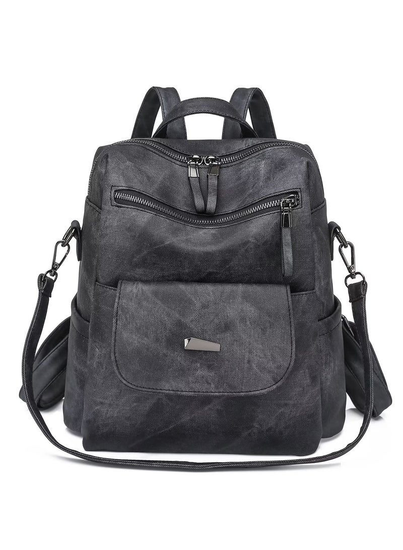 Stylish PU Leather Backpack Purse for Women Ideal for Travel and Daily Use Black Design