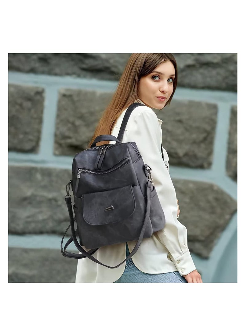 Stylish PU Leather Backpack Purse for Women Ideal for Travel and Daily Use Black Design