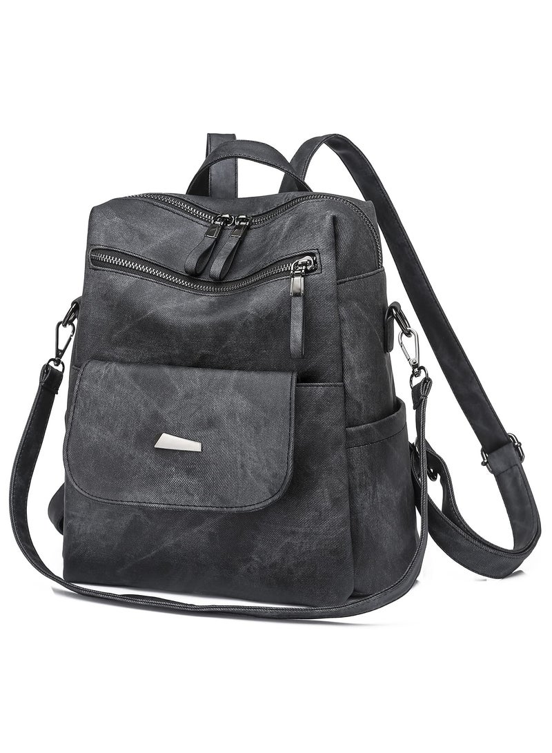 Stylish PU Leather Backpack Purse for Women Ideal for Travel and Daily Use Black Design