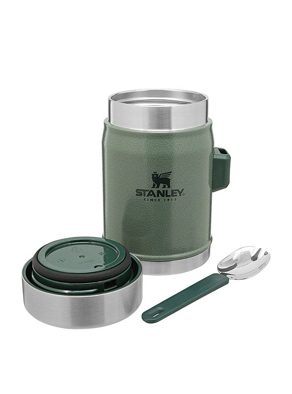 Stanley Classic Legendary Food Jar 0.4L / 14 OZ Hammertone Green with spork â€“ BPA FREE Stainless Steel Food Thermos | Keeps Cold or Hot for 7 Hours | Leakproof | Lifetime Warranty | Dishwasher safe