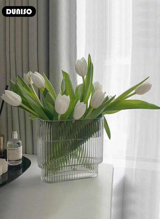 Creative Clear Glass Vase Craft Aesthetic Decorative Small Flower Vase Hydroponic Plant Desktop Ornament Modern Irregularity Vase for Flowers Rose Home and Office
