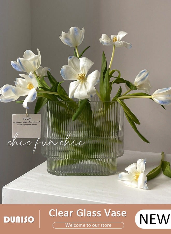 Creative Clear Glass Vase Craft Aesthetic Decorative Small Flower Vase Hydroponic Plant Desktop Ornament Modern Irregularity Vase for Flowers Rose Home and Office