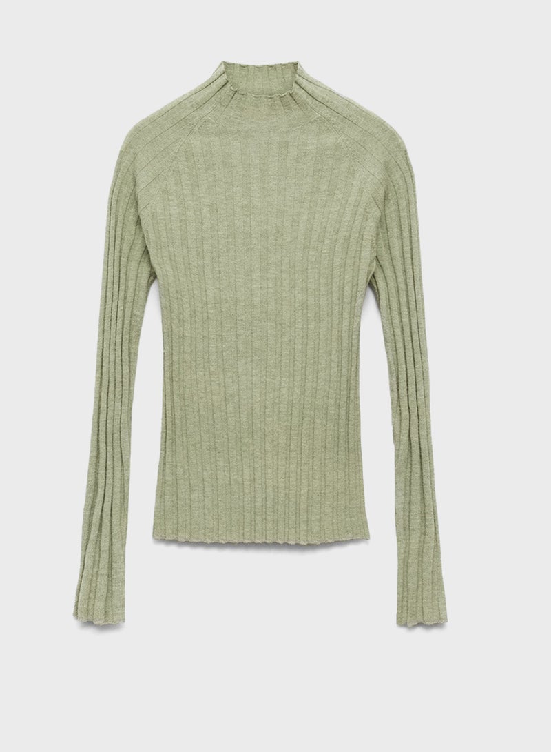 High Collar Ribbed Knit Sweater