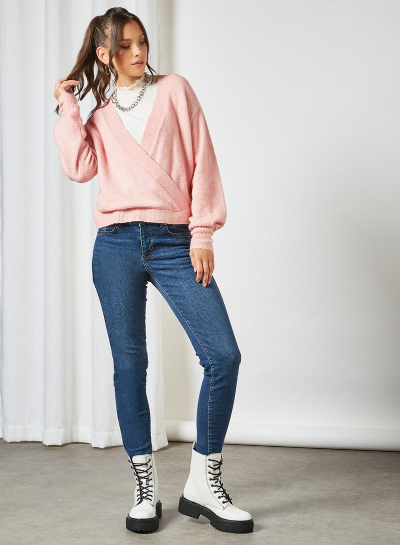 Long Sleeve Wrap Sweater Light Pink