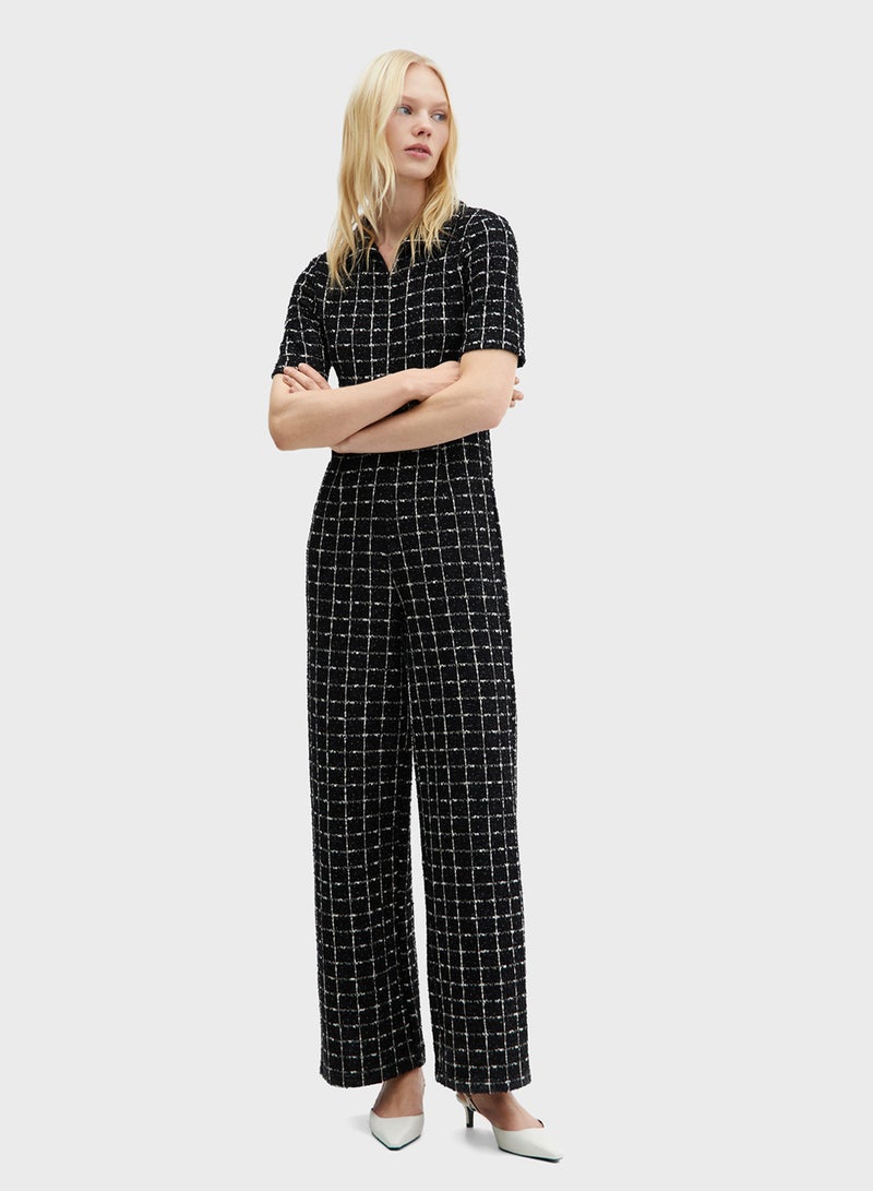 Short-Sleeved Tweed Jumpsuit