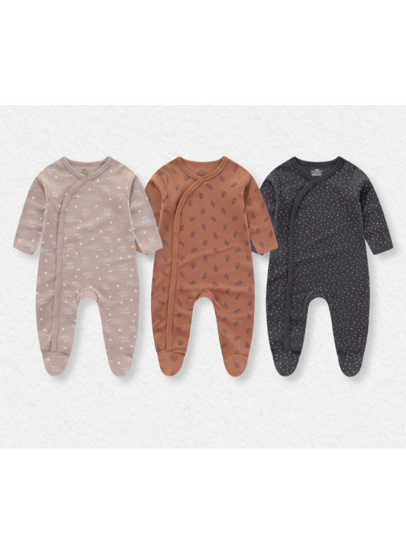 Infant And Toddler Pure Cotton One-Piece Long-Sleeved Crawling Suit 3-Piece Set