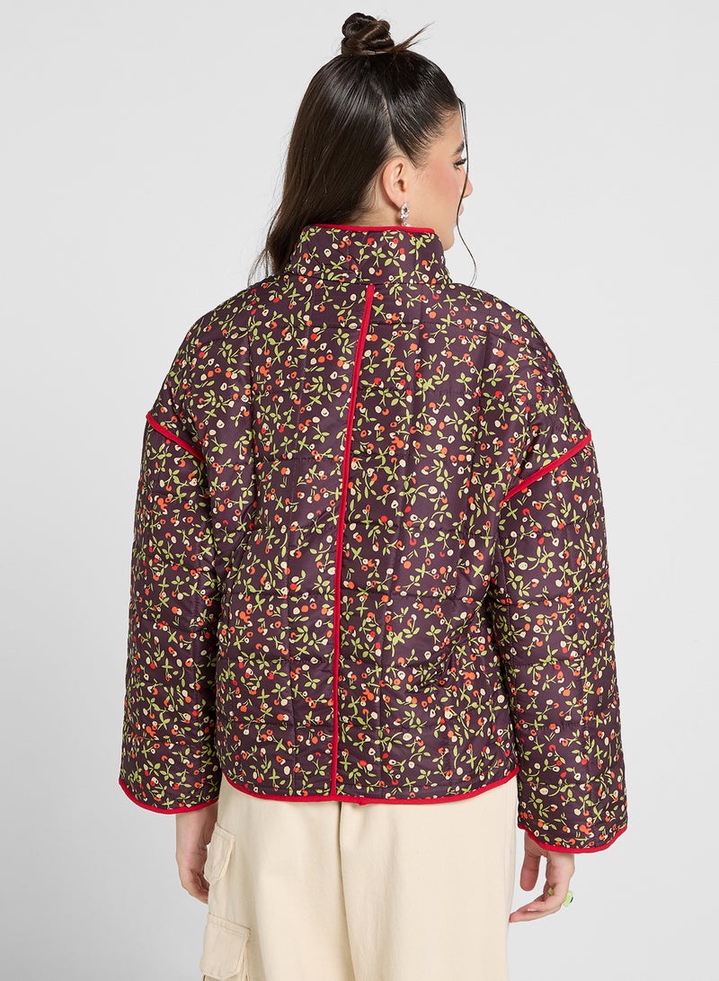 Floral Padded Jacket With Contrast Detail