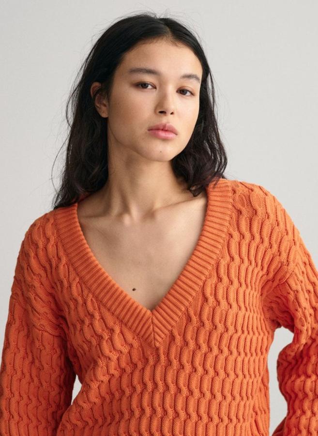 Textured Cotton V-Neck Sweater