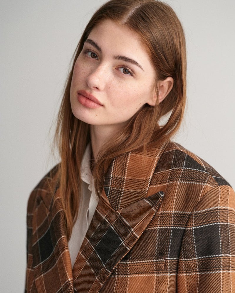 Gant Cropped Checked Wool Blazer Jacket