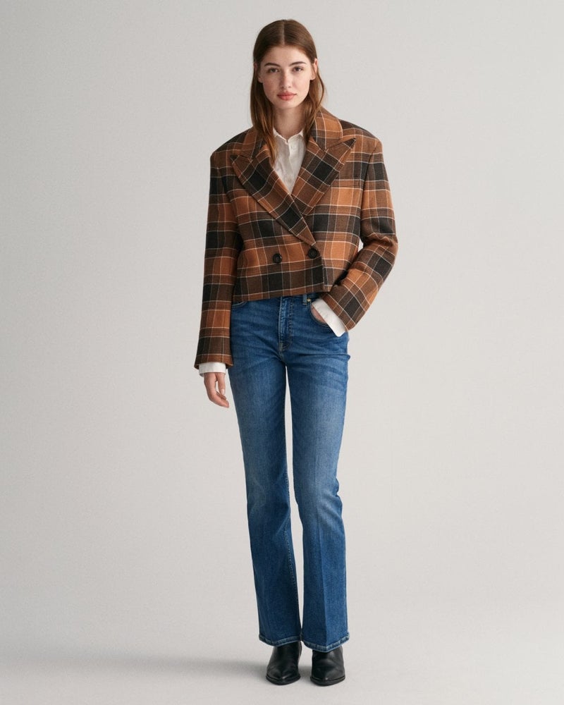 Gant Cropped Checked Wool Blazer Jacket