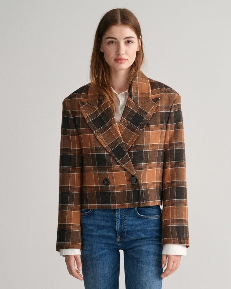 Gant Cropped Checked Wool Blazer Jacket